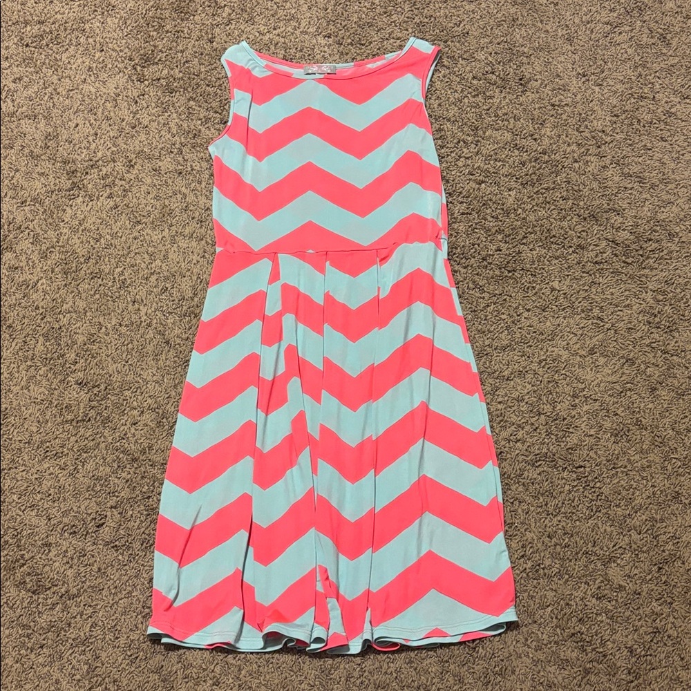 Chevron Pattern Mini Dress - Pink and Blue